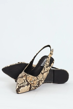 Pointed Toe Buckle Snake Print Sling Back