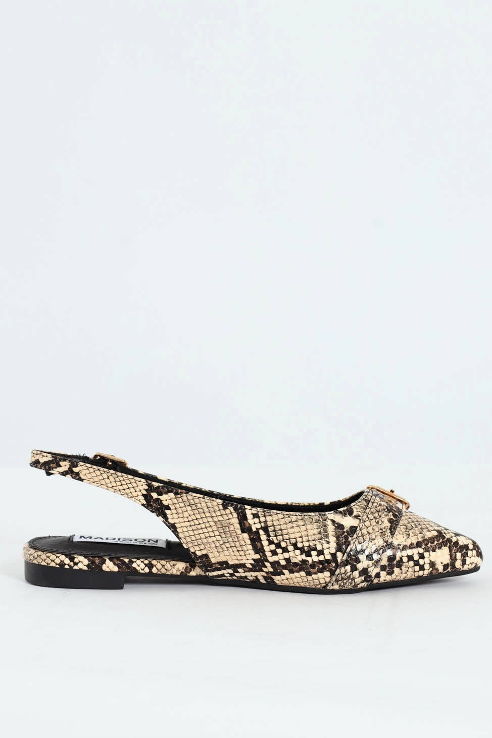 Pointed Toe Buckle Snake Print Sling Back