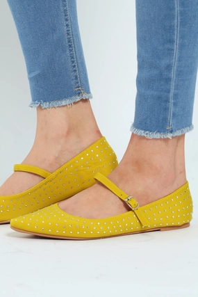 Pointy Diamante Strap Pump - Chartreuse