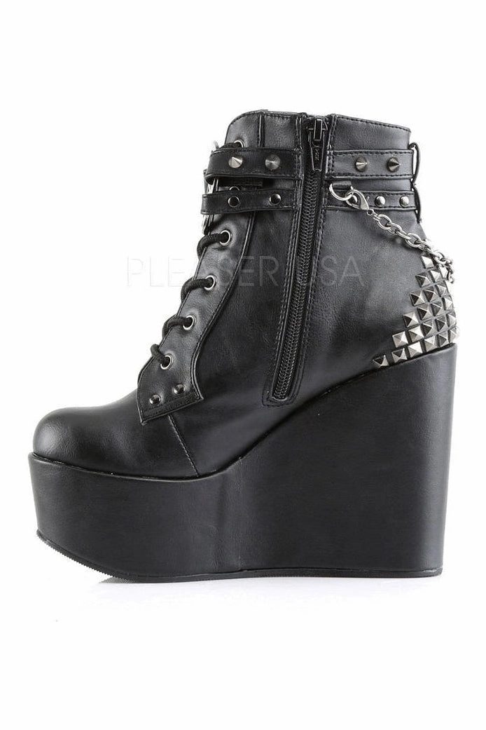 POISON-101 Demonia Wedge | Black Faux Leather