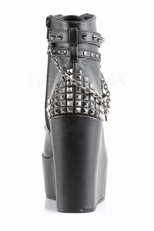 POISON-101 Demonia Wedge | Black Faux Leather