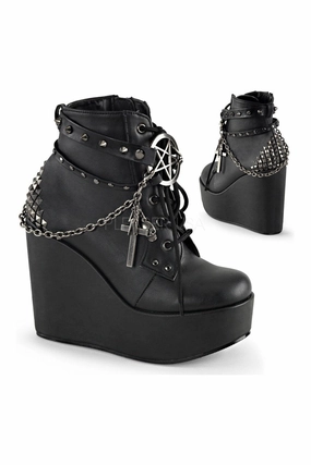 POISON-101 Demonia Wedge | Black Faux Leather