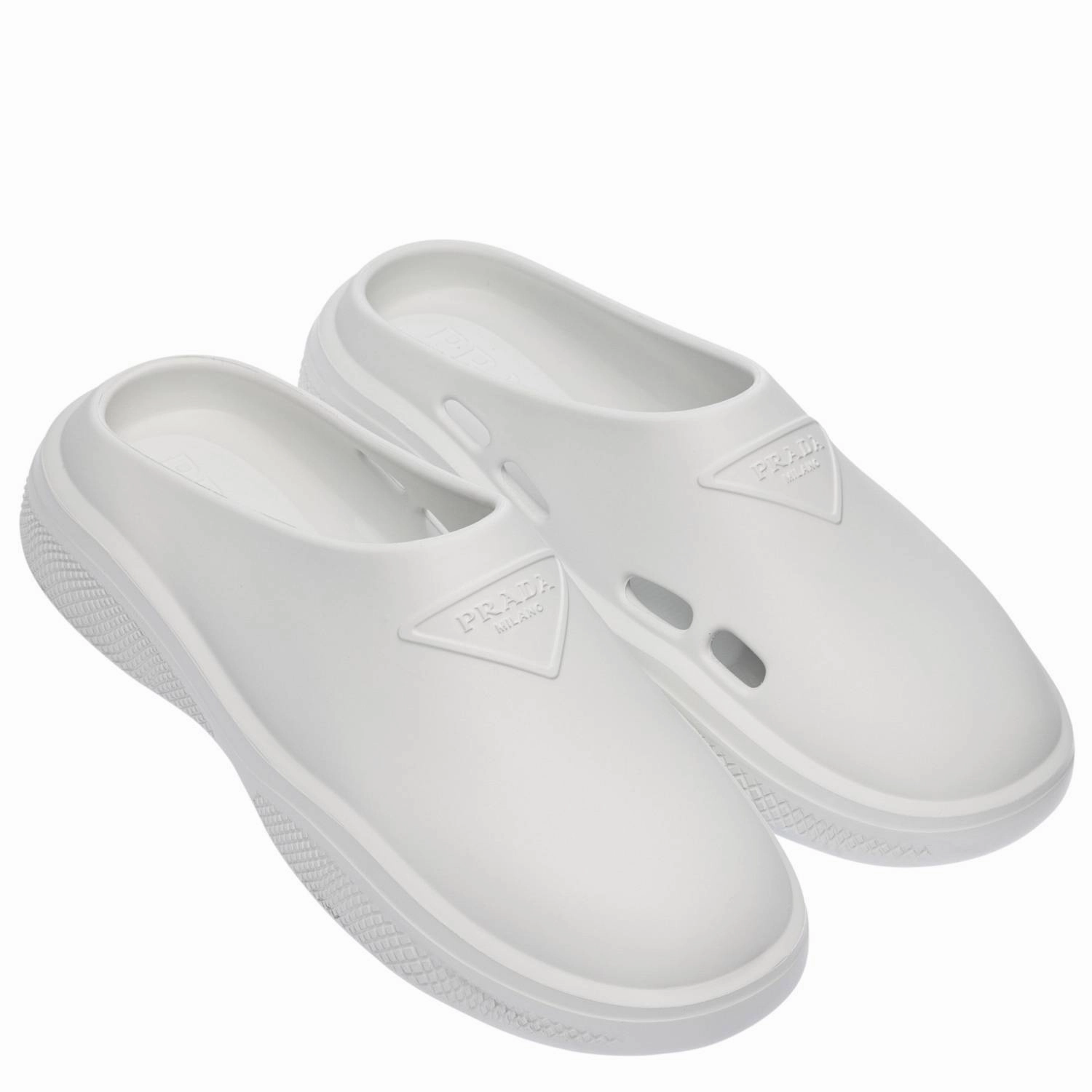 Prada White Rubber Slip Ons