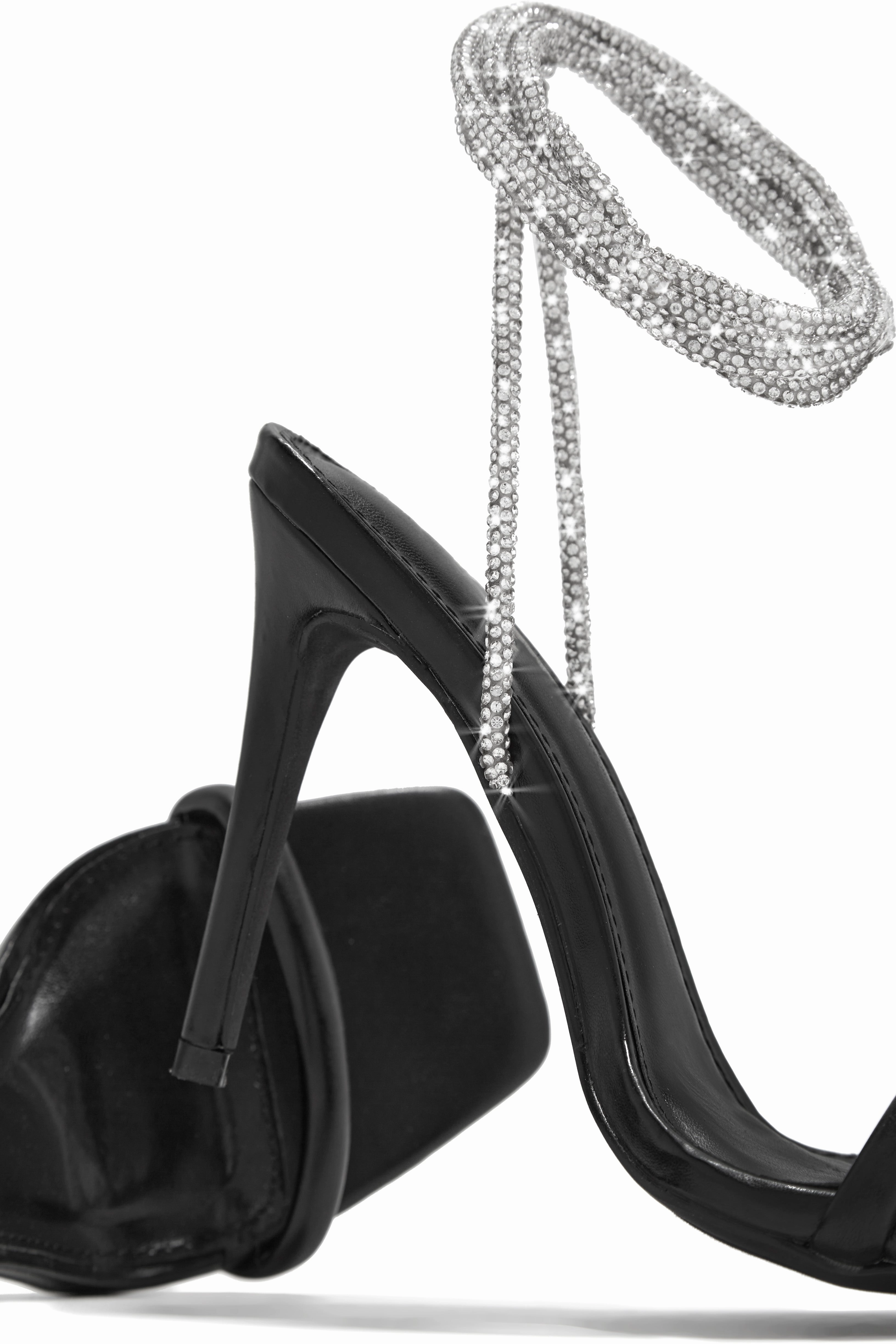 Pretty Girl Embellished Lace Up High Heels - Black