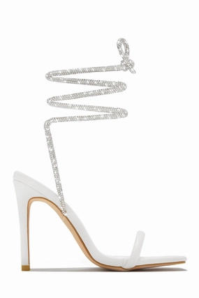 Pretty Girl Embellished Lace Up High Heels - White