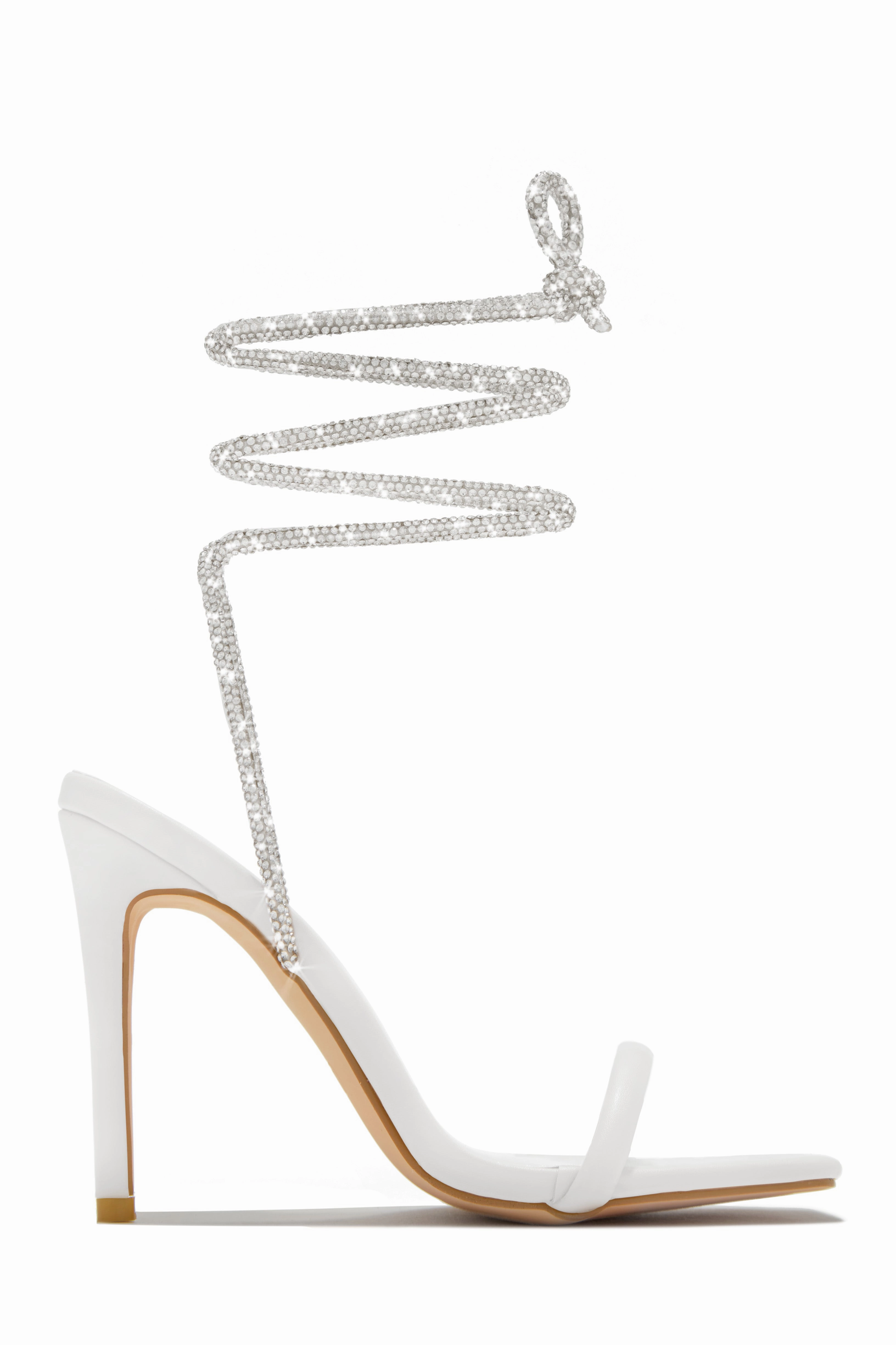 Pretty Girl Embellished Lace Up High Heels - White