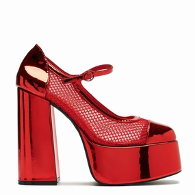 Regular Frankie Fan Fishnet Platform Heels - Red