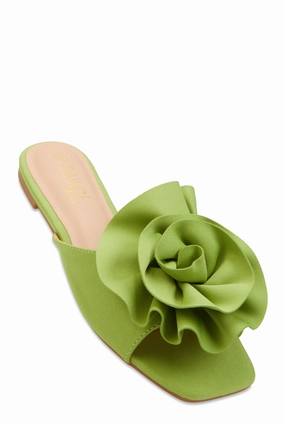 Rose Band Square Toe Slide Sandals