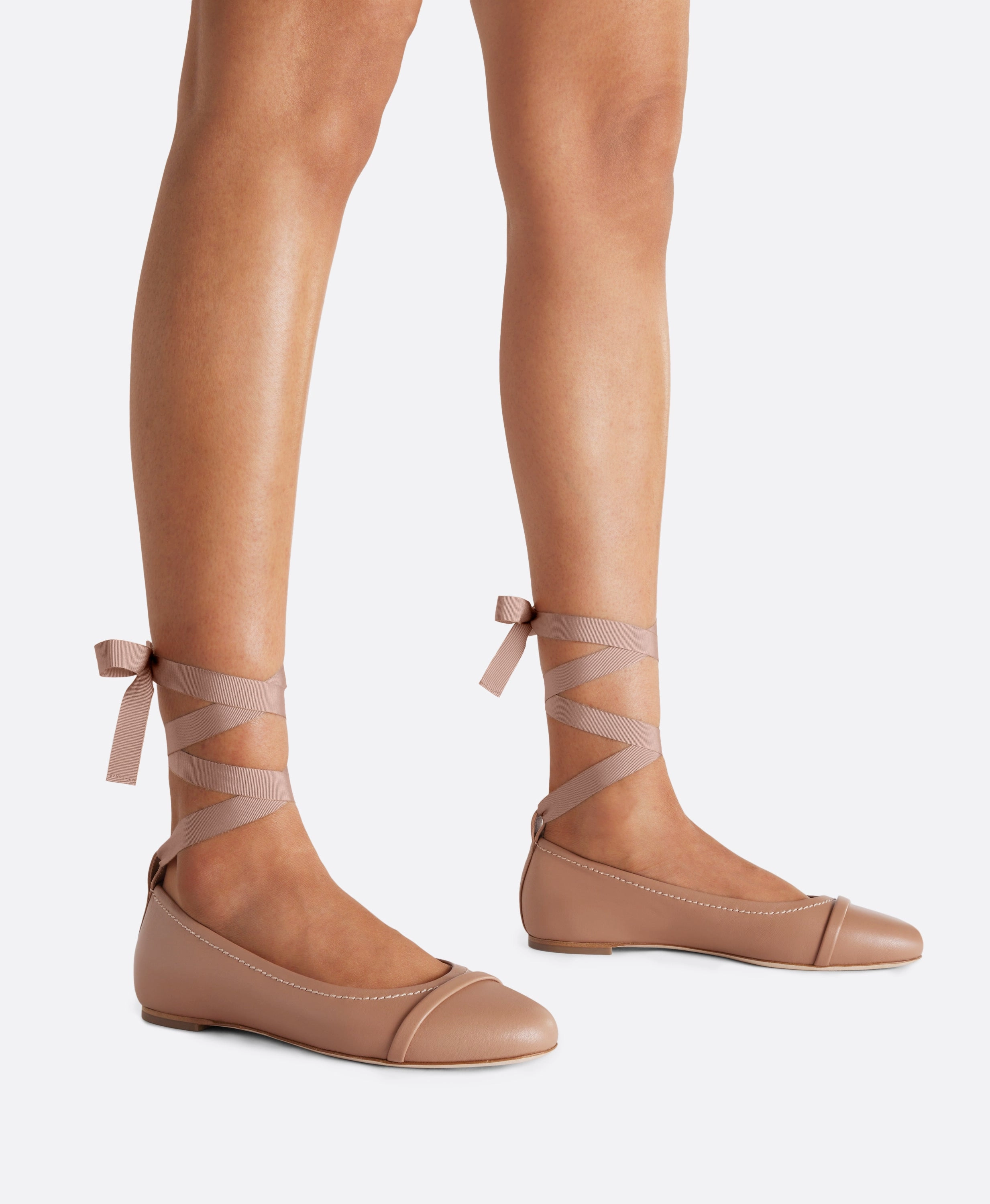 Sabina Blush Leather Flat Pumps