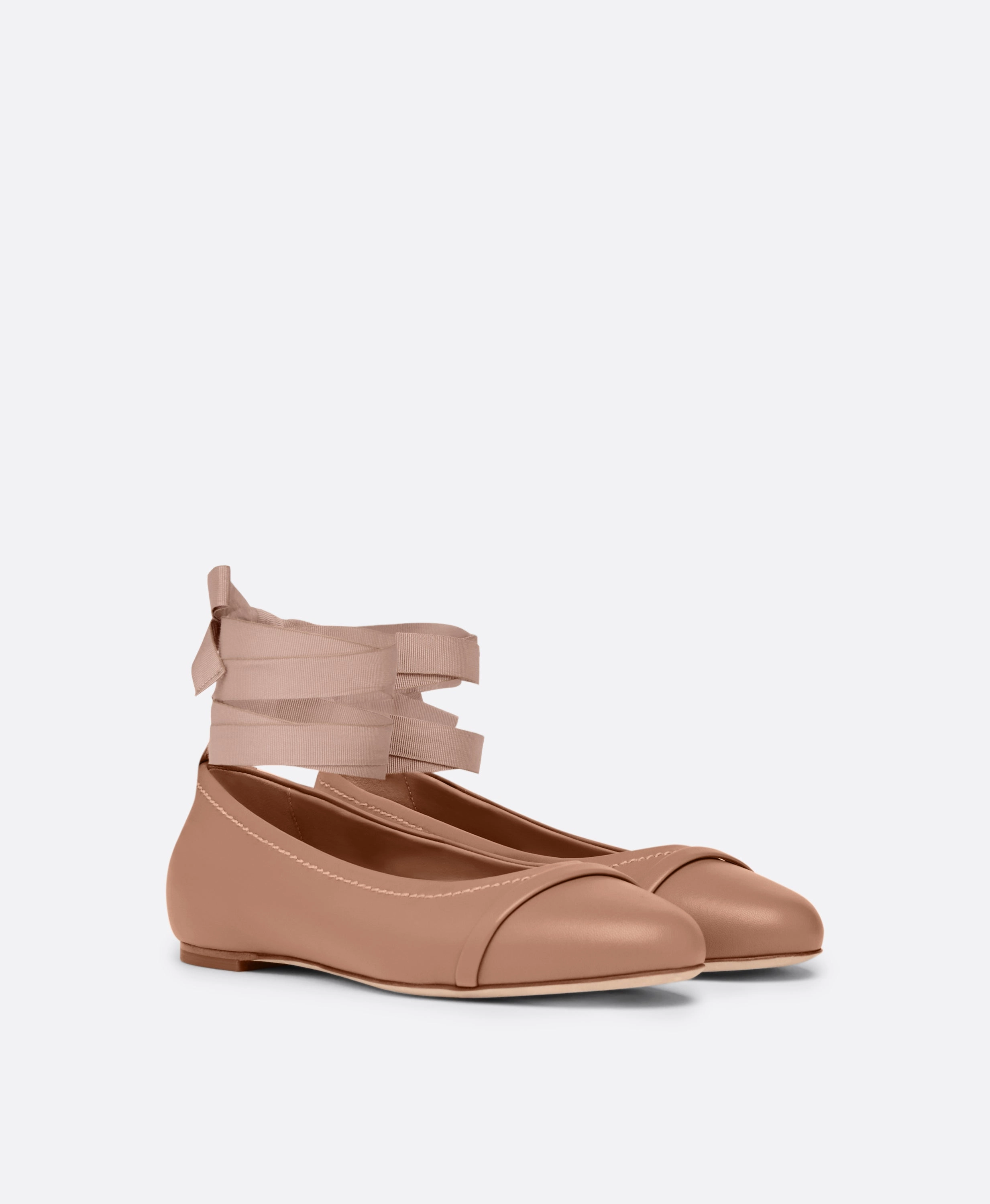 Sabina Blush Leather Flat Pumps