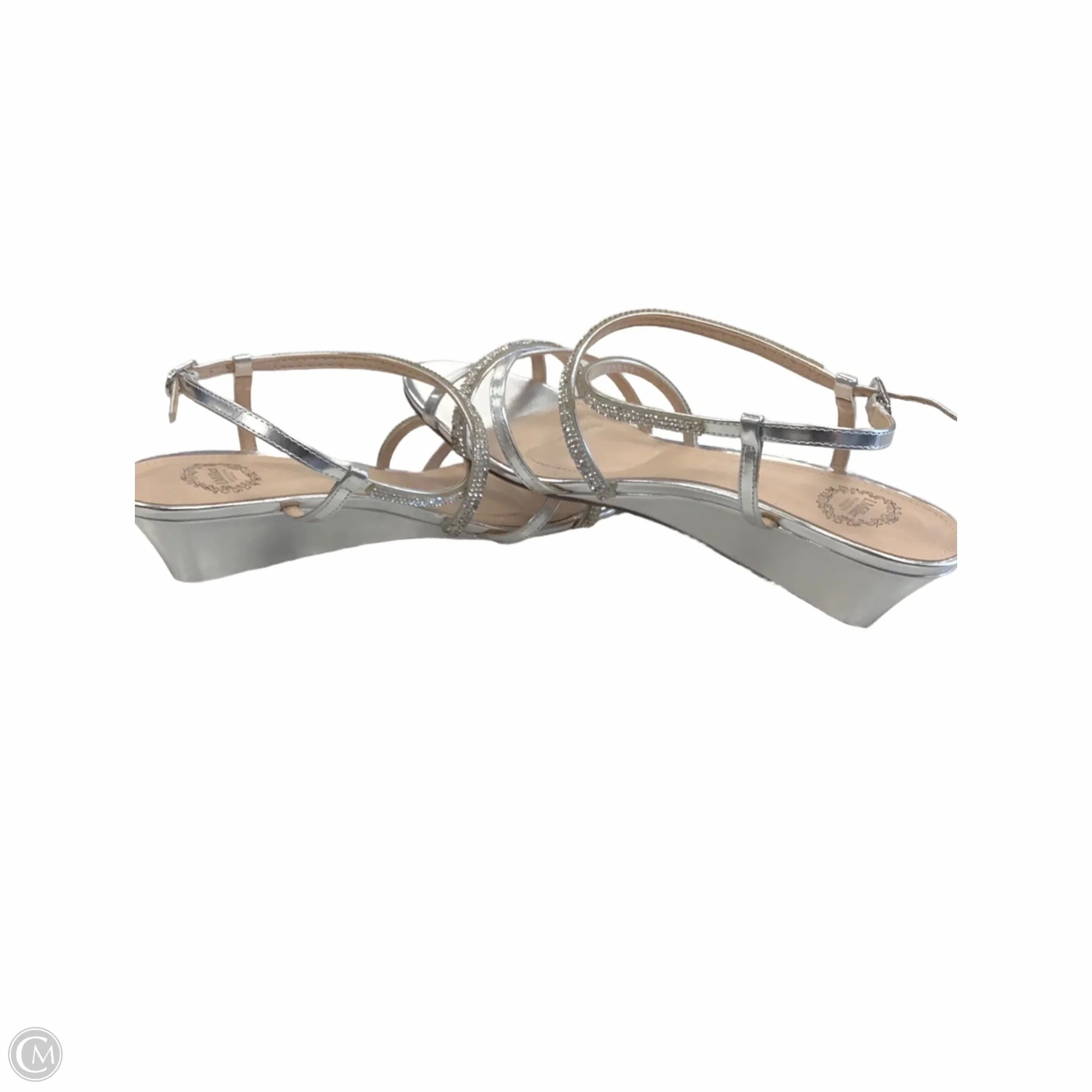 Sandals Heels Wedge By Clothes Mentor In Silver, Size: 7