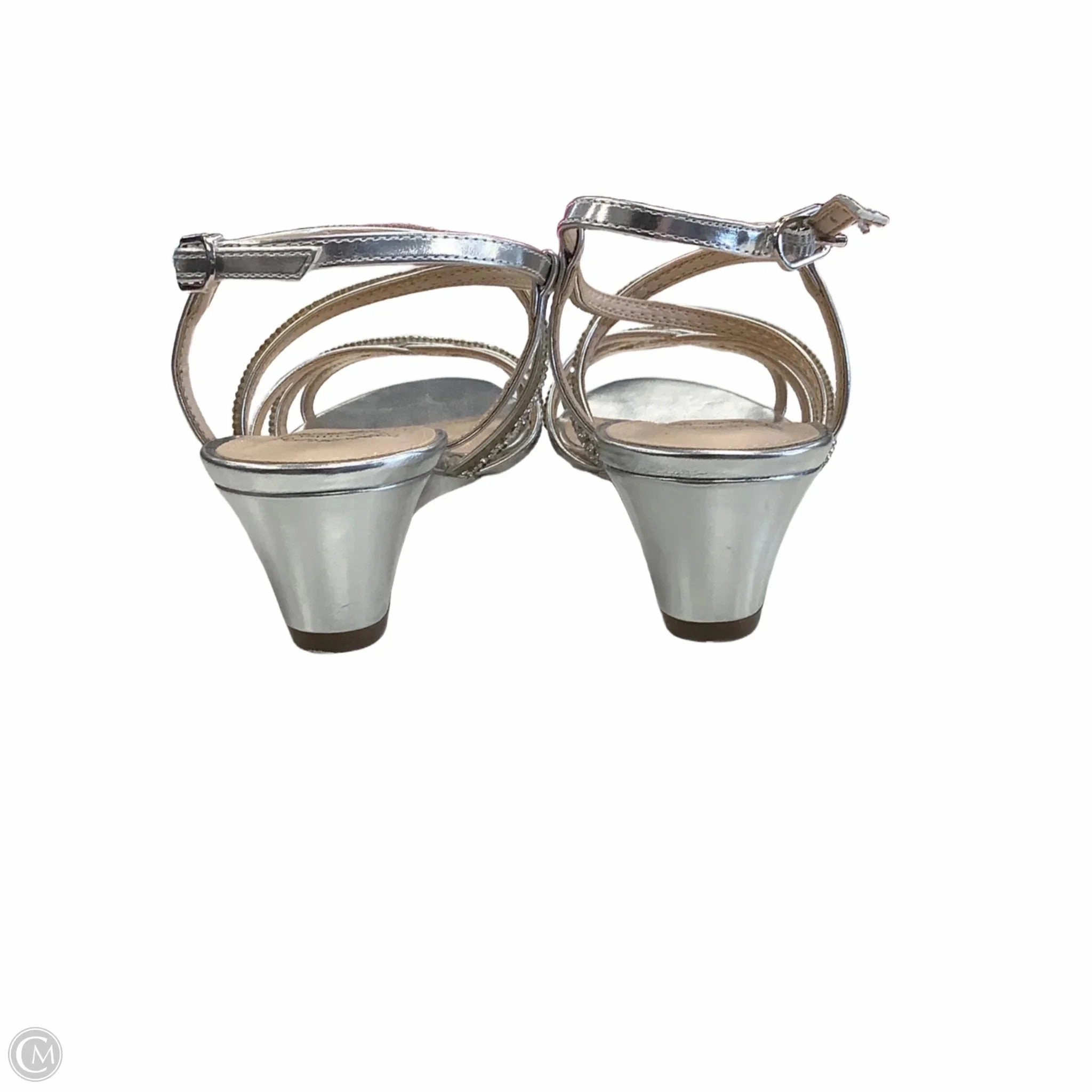 Sandals Heels Wedge By Clothes Mentor In Silver, Size: 7