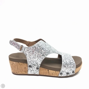 Sandals Heels Wedge By Corkys In Silver, Size: 9