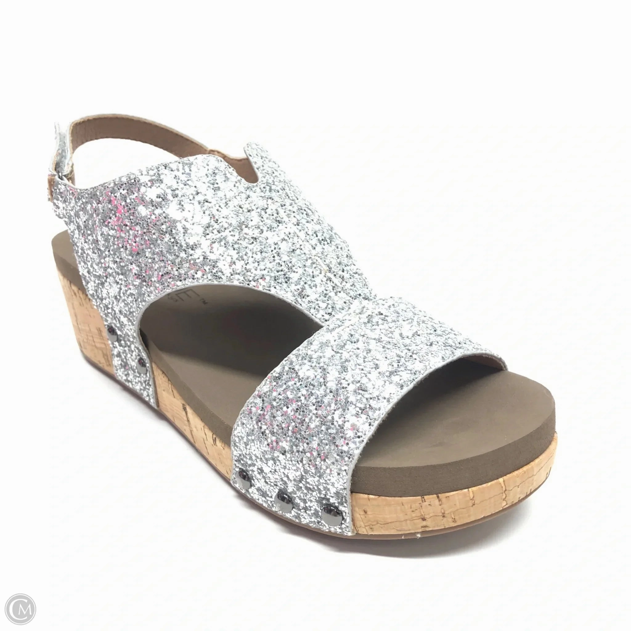 Sandals Heels Wedge By Corkys In Silver, Size: 9