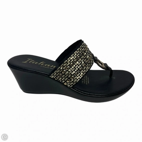 Sandals Heels Wedge By Italian Shoemakers In Black & Gold, Size: 7.5