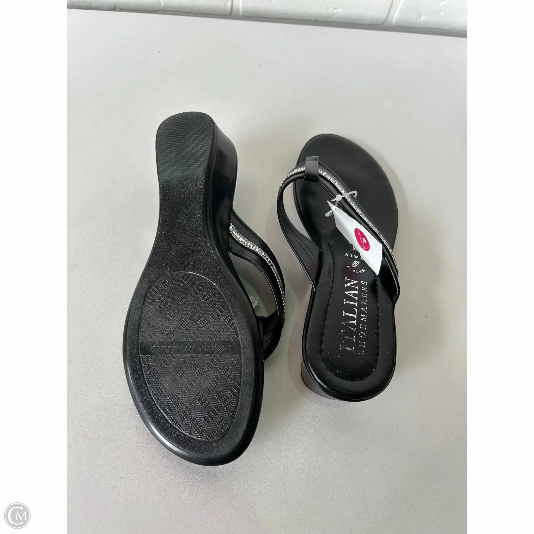 Sandals Heels Wedge By Italian Shoemakers In Black, Size: 8