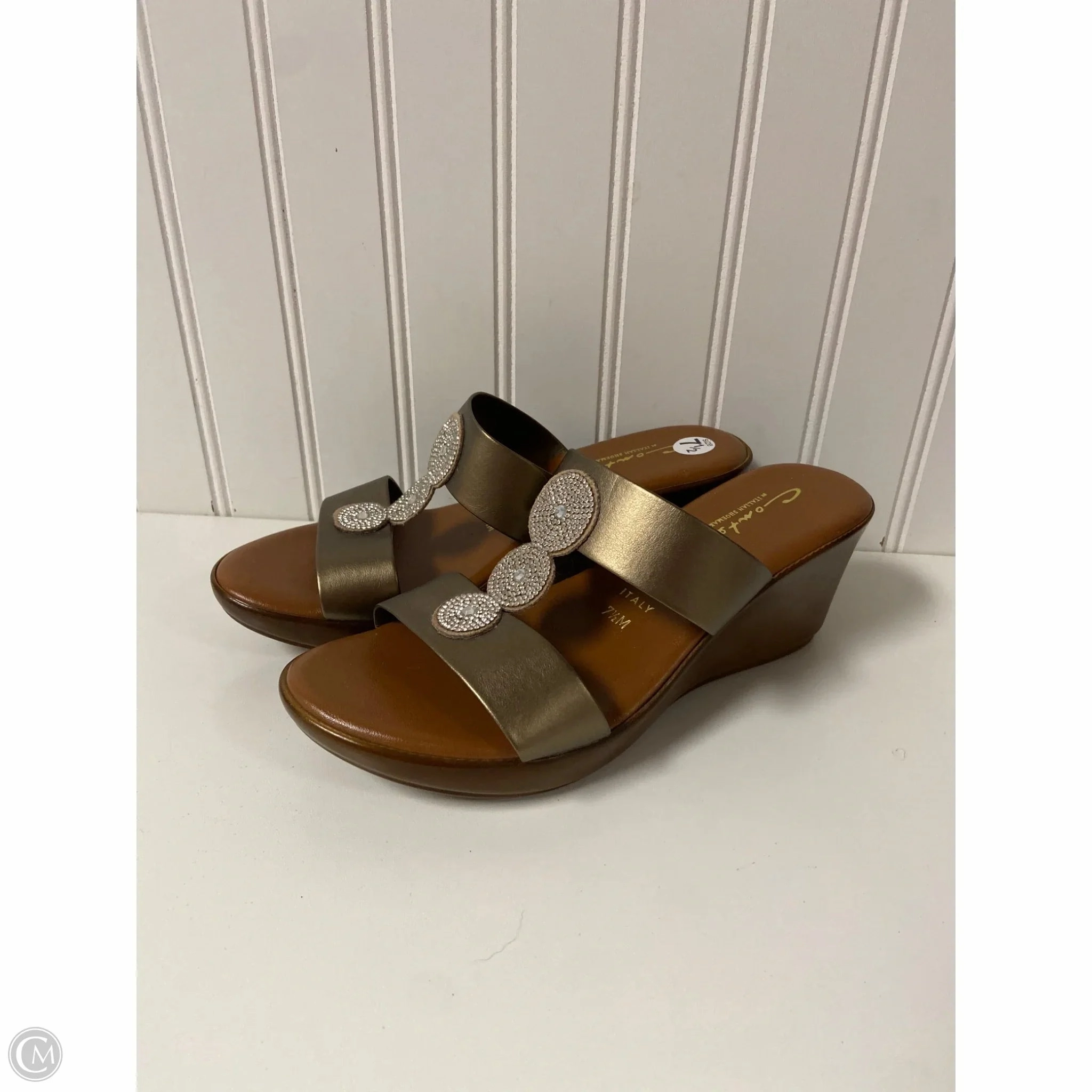 Sandals Heels Wedge By Italian Shoemakers In Bronze, Size: 7.5