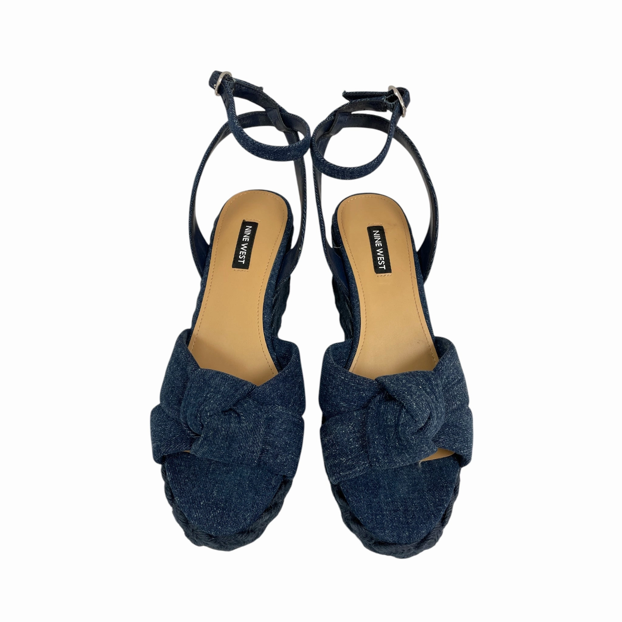 Sandals Heels Wedge By Nine West In Blue Denim, Size:8