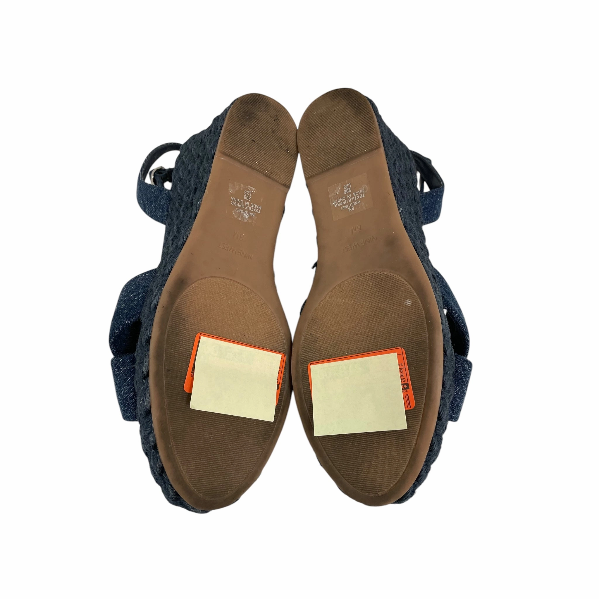 Sandals Heels Wedge By Nine West In Blue Denim, Size:8