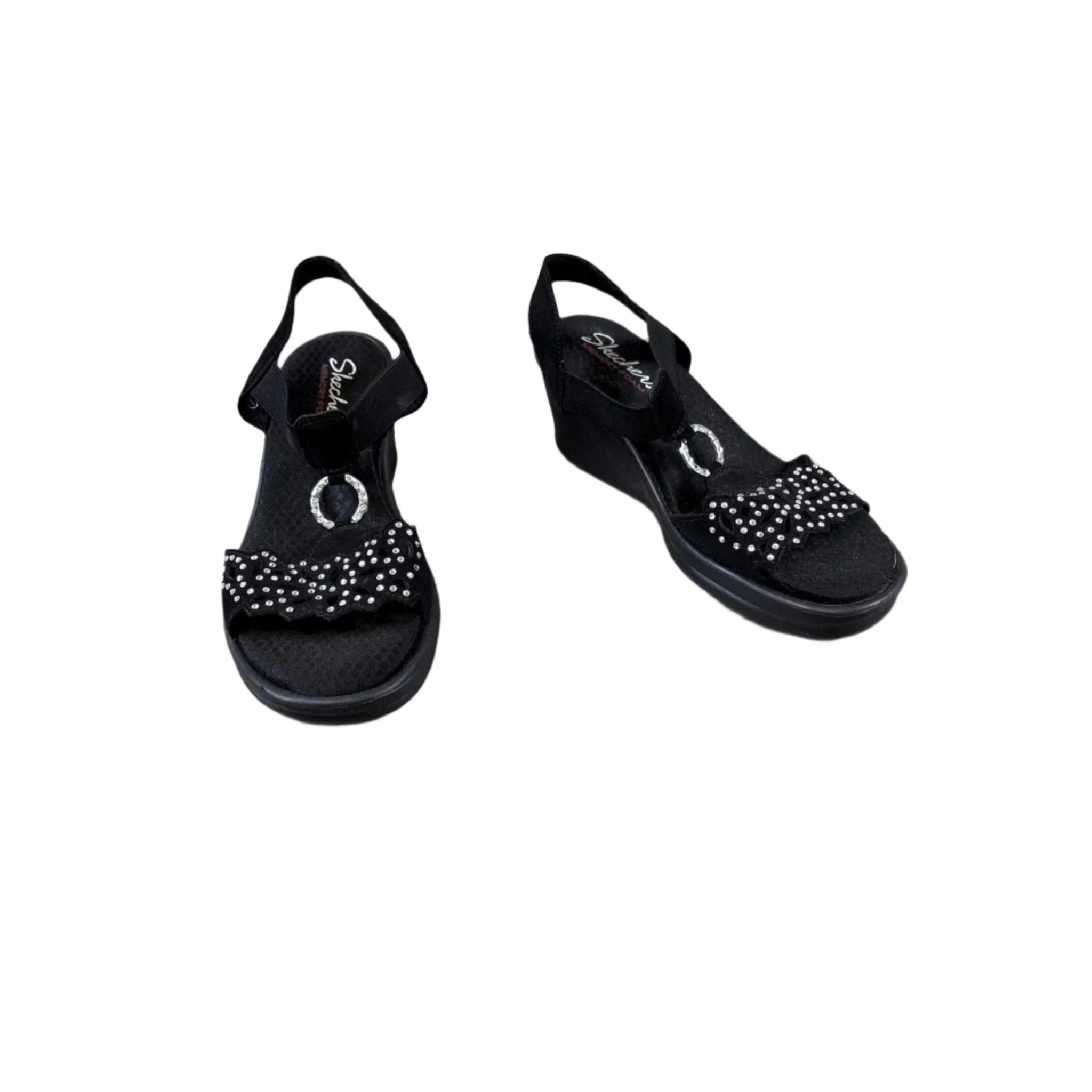 Sandals Heels Wedge By Skechers In Black, Size: 7