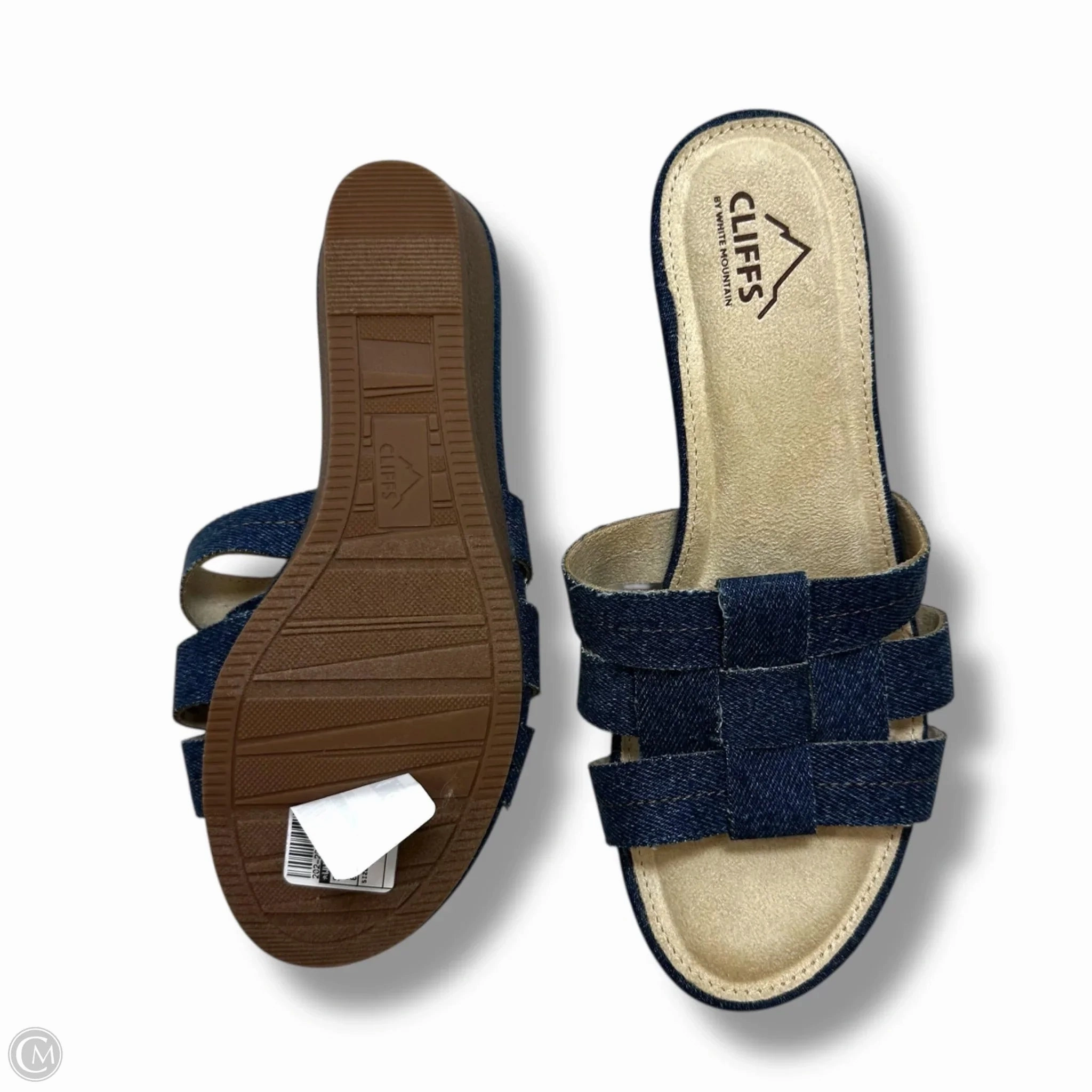 Sandals Heels Wedge By White Mountain In Blue Denim, Size: 8