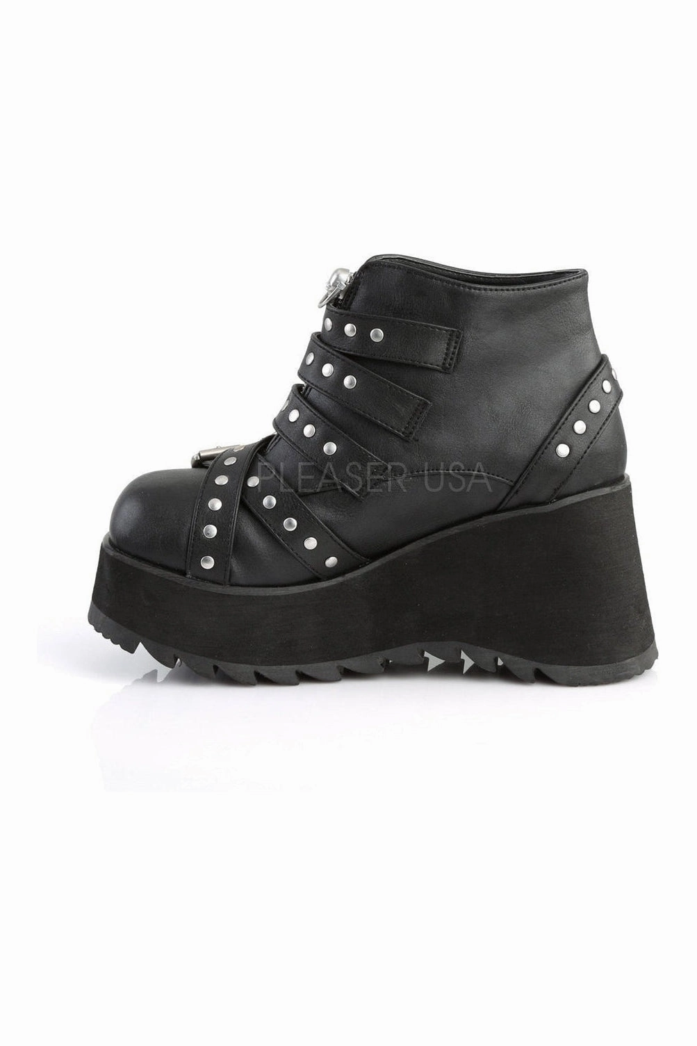 SCENE-30 Demonia Wedge | Black Faux Leather