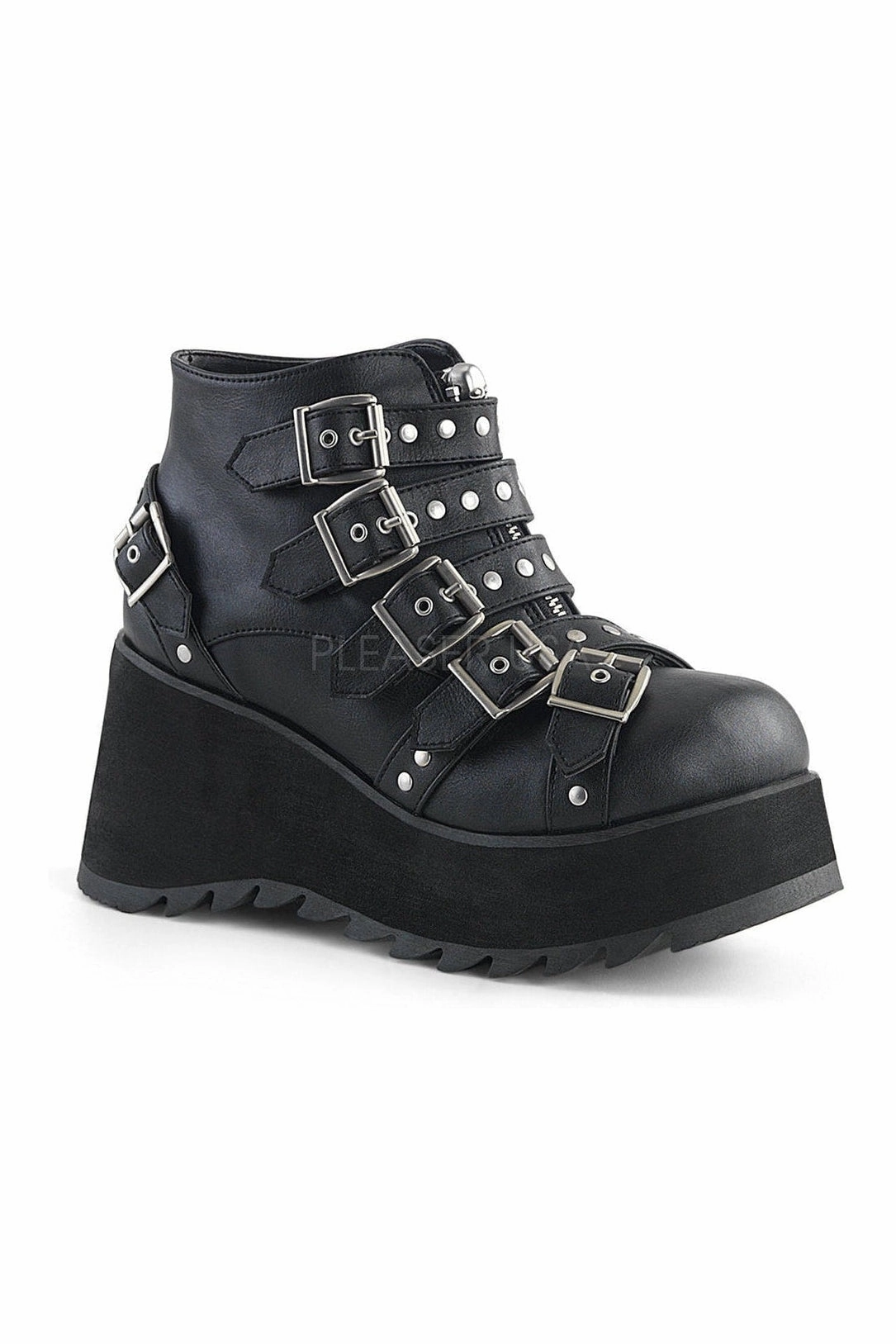 SCENE-30 Demonia Wedge | Black Faux Leather