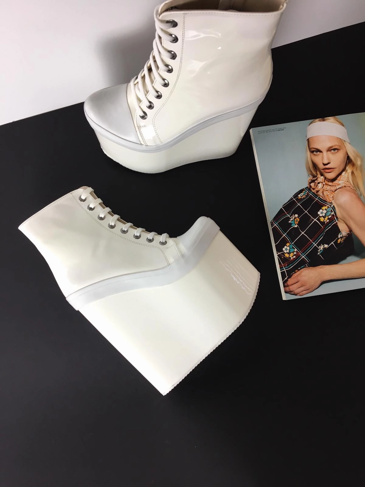 Stylish White Lace Up Ankle Wedge Booties