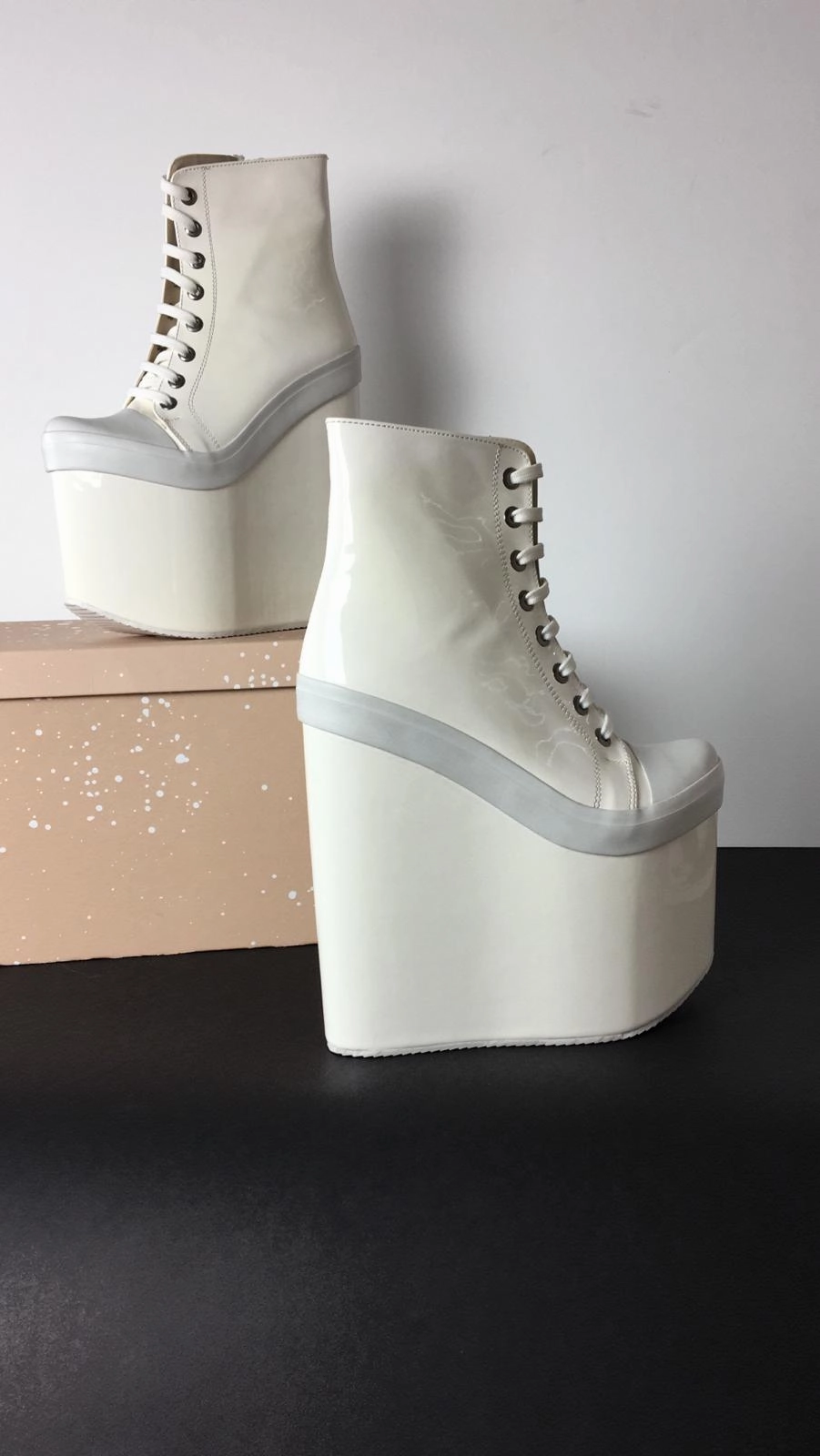 Stylish White Lace Up Ankle Wedge Booties