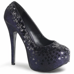 TEEZE-06SQ  Navy Blue Sequined Metallic Fabric