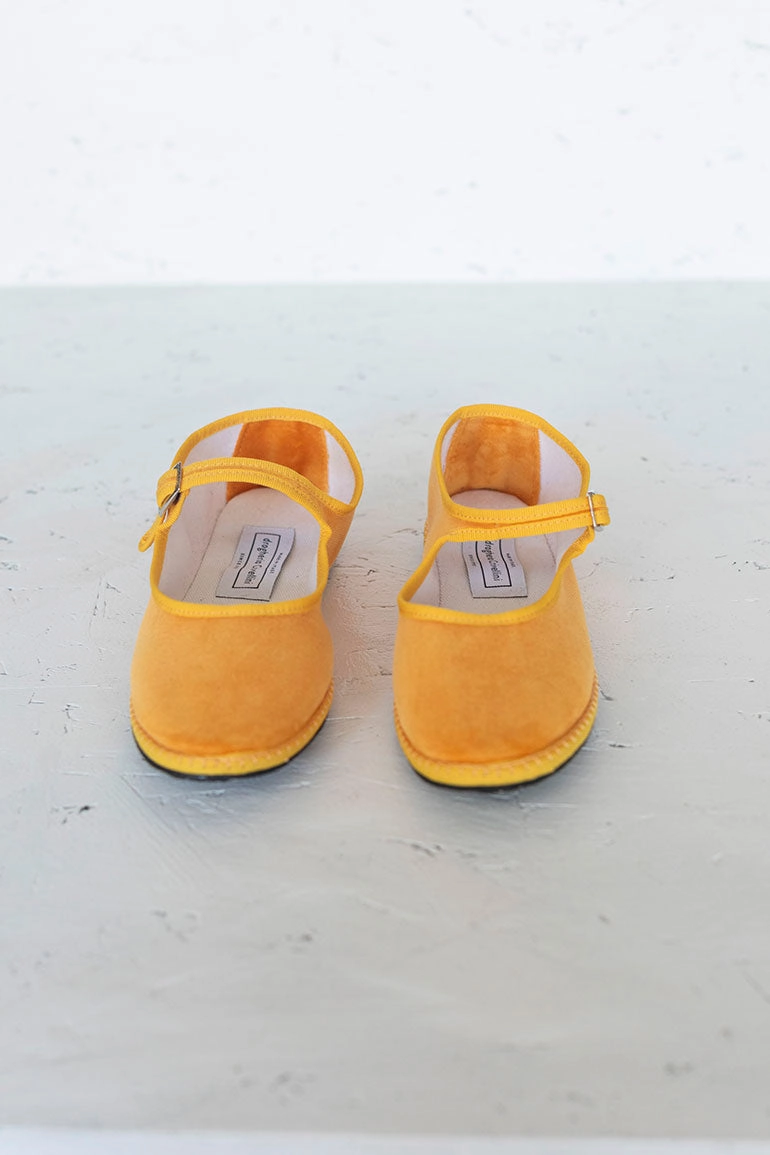 Velvet Mary Jane Slippers - Mustard